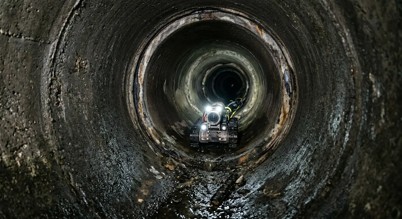 Robotic sewer camera inspecting pipe interior for Drain Snake Service in Oconomowoc